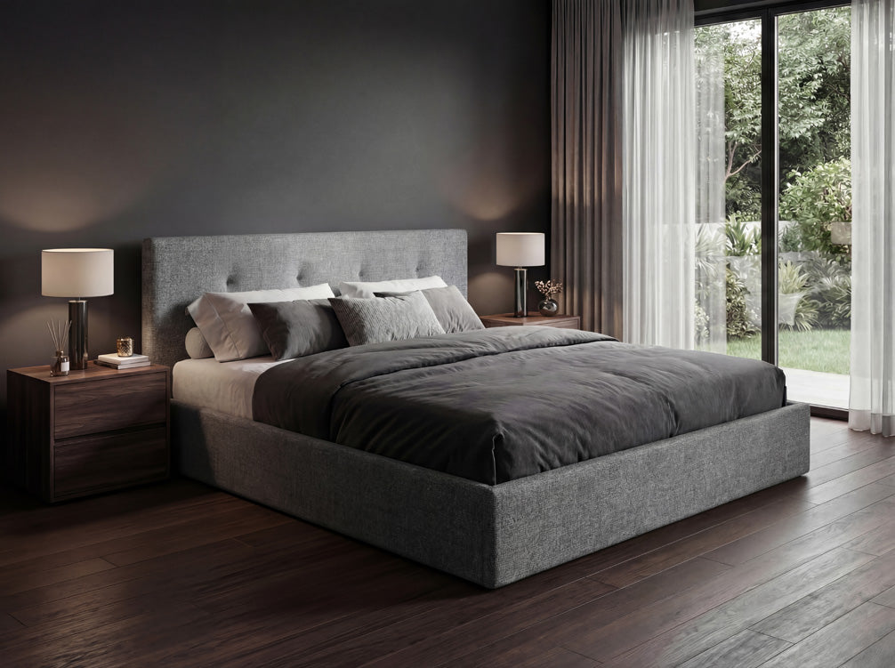 Designer upholstered bed Alva in velvet with storage space