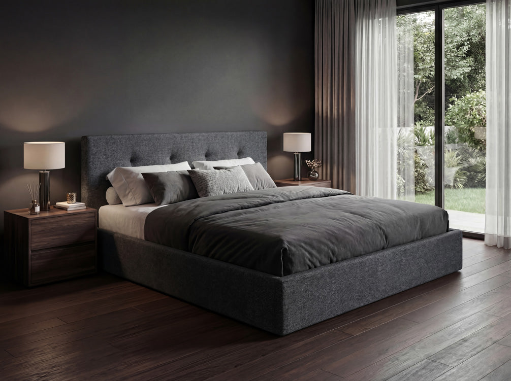 Designer upholstered bed Alva in velvet with storage space
