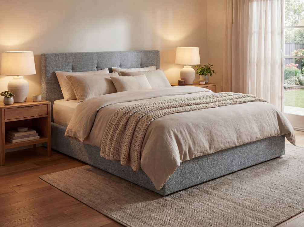 Designer upholstered bed Alva in velvet with storage space