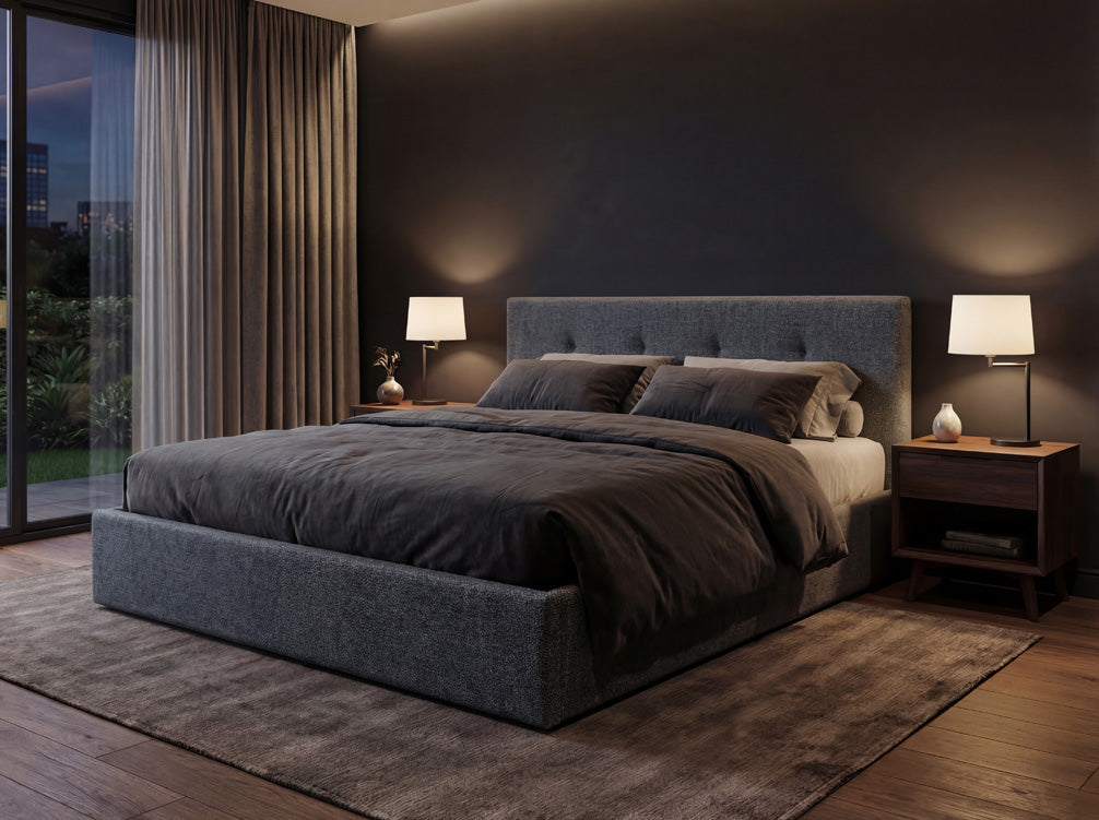 Designer upholstered bed Alva in velvet with storage space