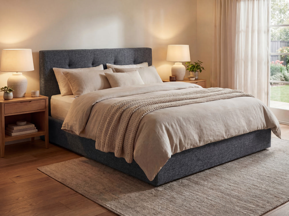 Designer upholstered bed Alva in velvet with storage space