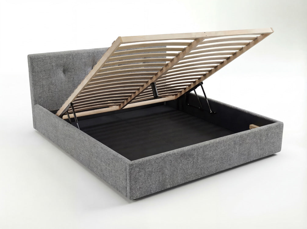 Designer upholstered bed Alva in velvet with storage space