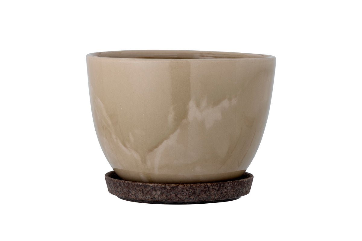 Flower Pot Lunna – Natural Glaze in Brown with Saucer