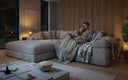 Designer corner sofa Bernardo with wide ottoman in Corduroy