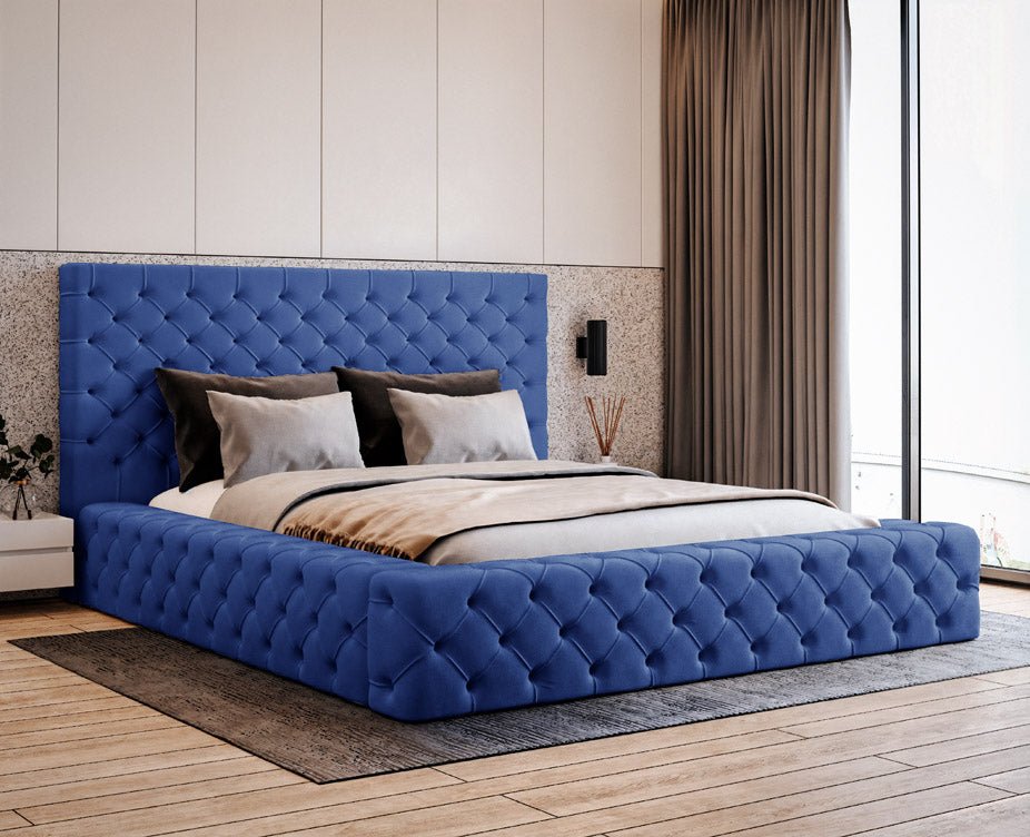 Designer upholstered bed Prestige in velvet with storage