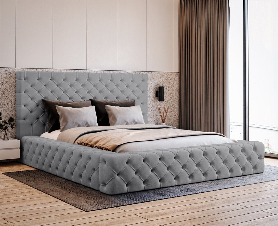 Designer upholstered bed Prestige in velvet with storage