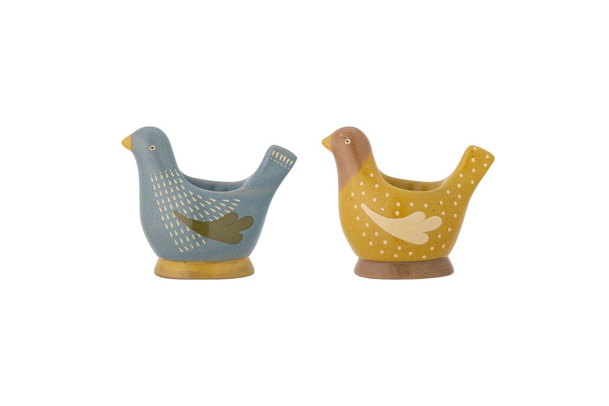 Egg Cups Maya – Hand-Painted Bird Motifs in Stoneware (Set of 2)