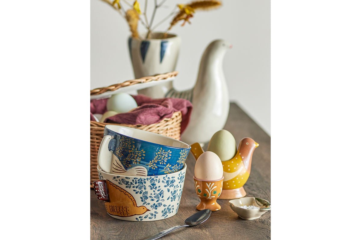 Egg Cups Maya – Hand-Painted Bird Motifs in Stoneware (Set of 2)