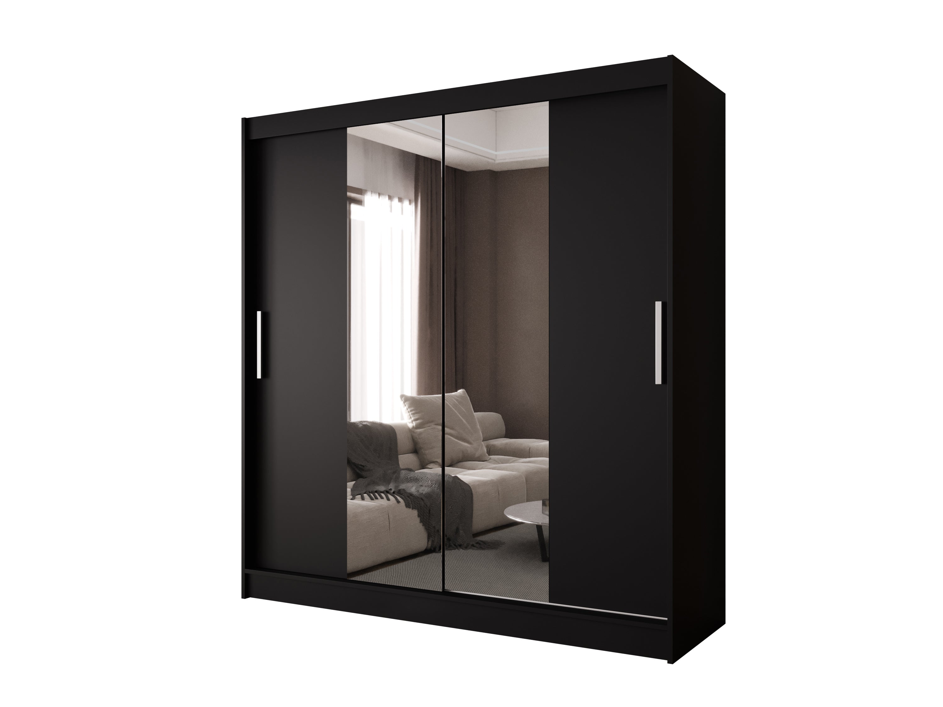 Designer Wardrobe Vireo – White or Black with Mirror Door and Sliding Doors