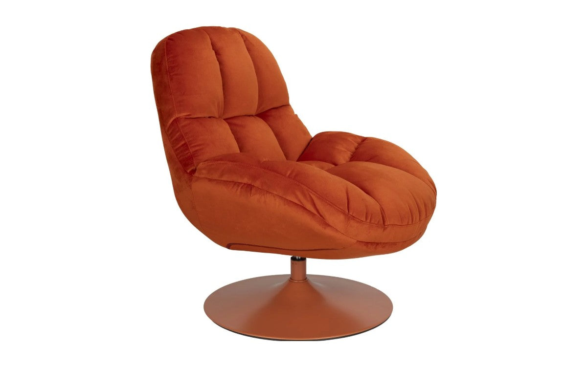 Designer Drehsessel Nando in Samt in Orange – Schrägansicht