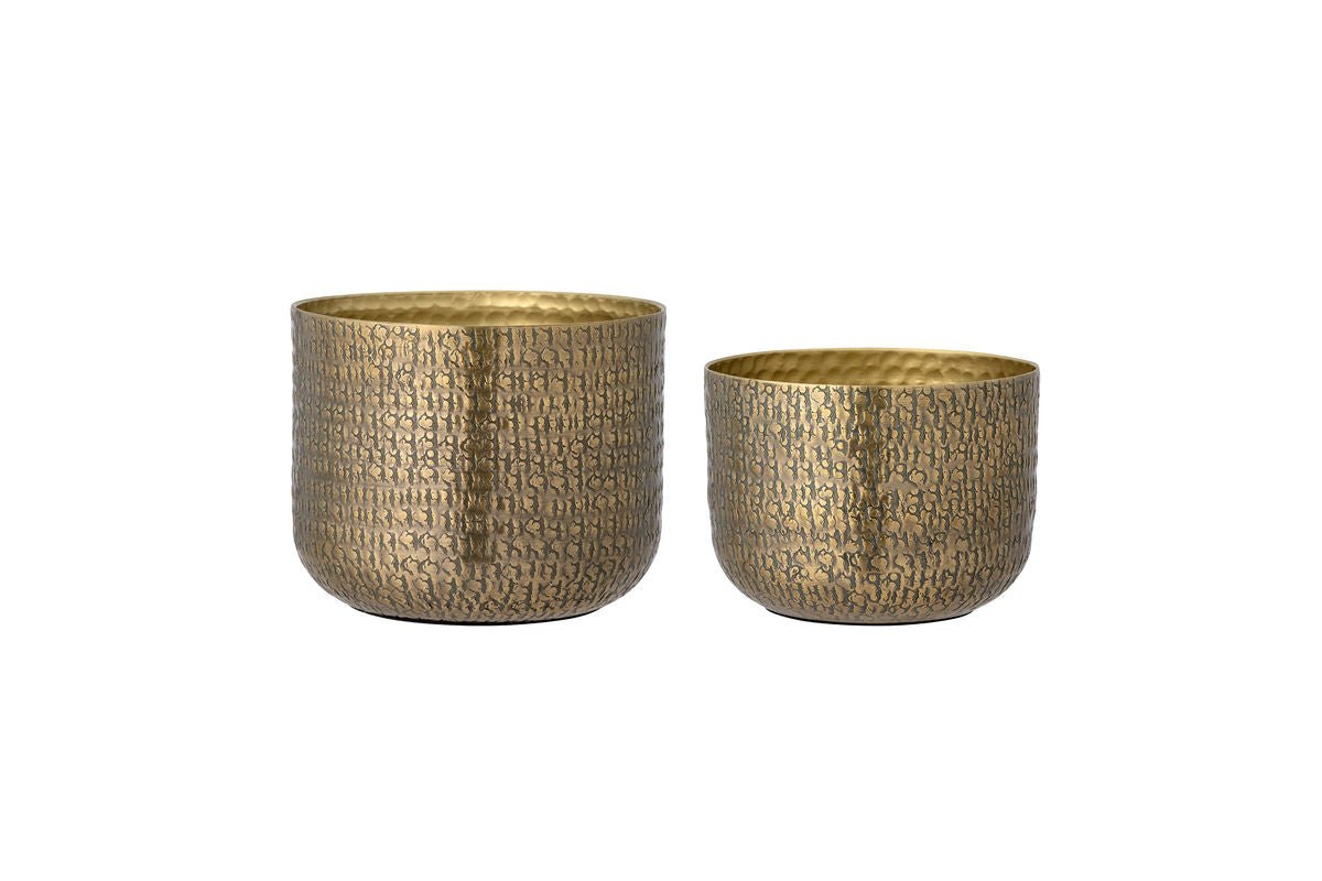 Caldera Flower Pot Set – Antique Brass Look Made of Aluminum (Set of 2)