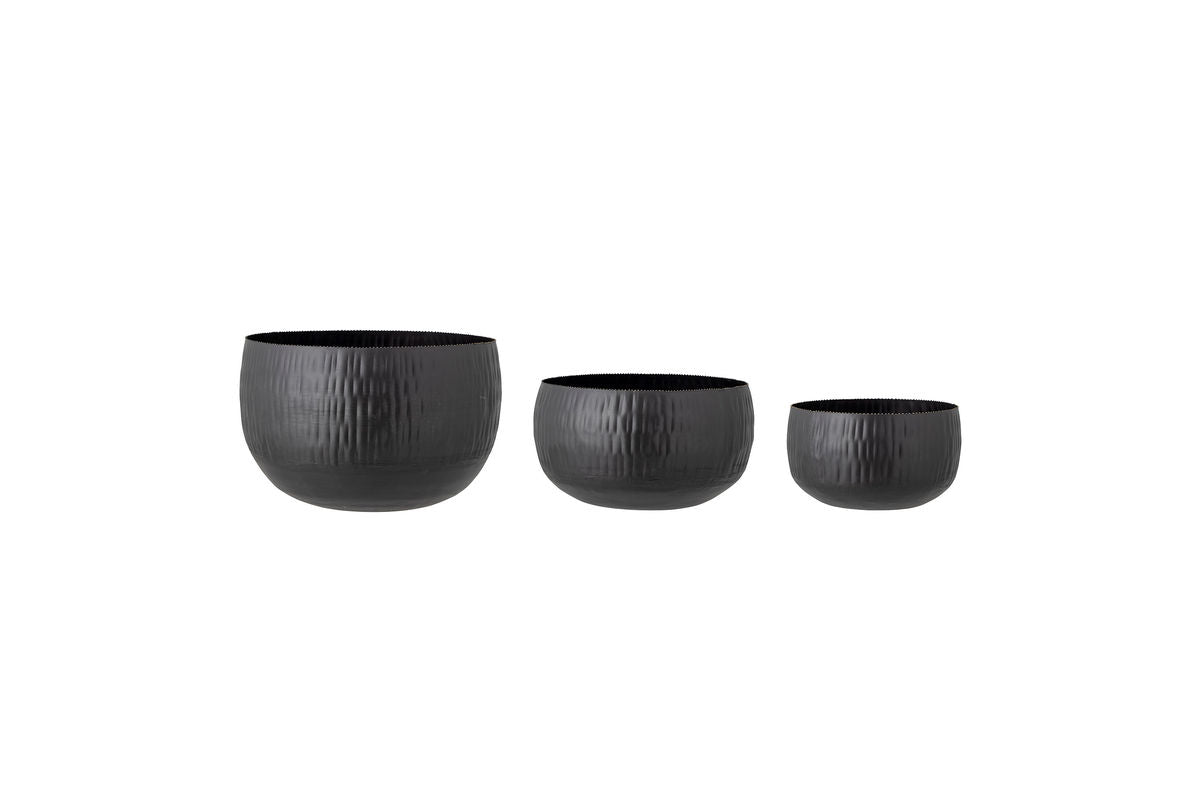 Onyx Flower Pot Set – Glossy Metal Design in Black (Set of 3)