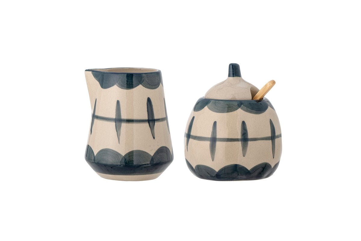 Milk & Sugar Set Elis – Stoneware with Hand-Decorated Pattern in Blue