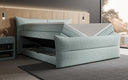 Boxspringbett Elea Leinen-Optik in Vintage Blau (Beverly 16) – Stauraum geöffnet