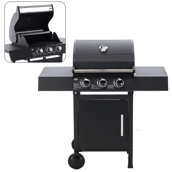 Gasgrill BarbecuePro XL – 3-Brenner Grillwagen mit Warmhalterost