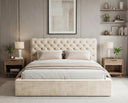 Designer Polsterbett Enzo in Samt mit Stauraum – Beige