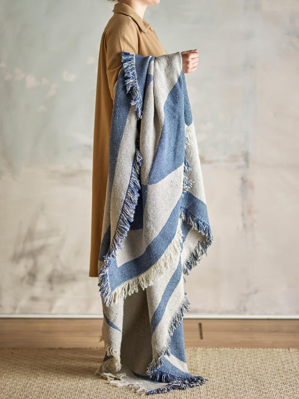 Romi Throw Blanket – Blue, made from recycled cotton