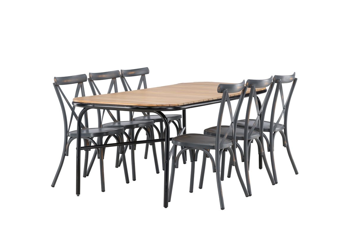 Jamie Garden Dining Set – 7-Piece Outdoor Furniture Set with Black Chairs