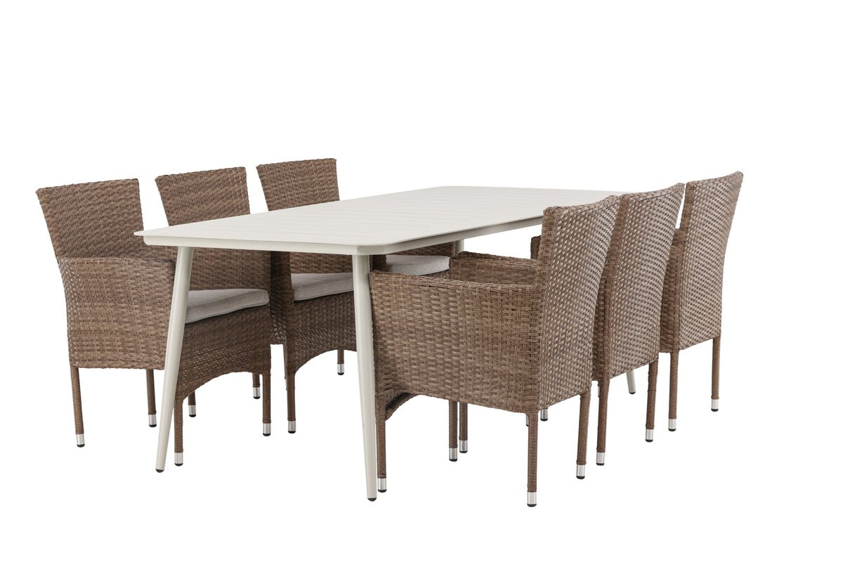 Garden Dining Set Brooks – 7-piece Garden Furniture Set in Brown/White
