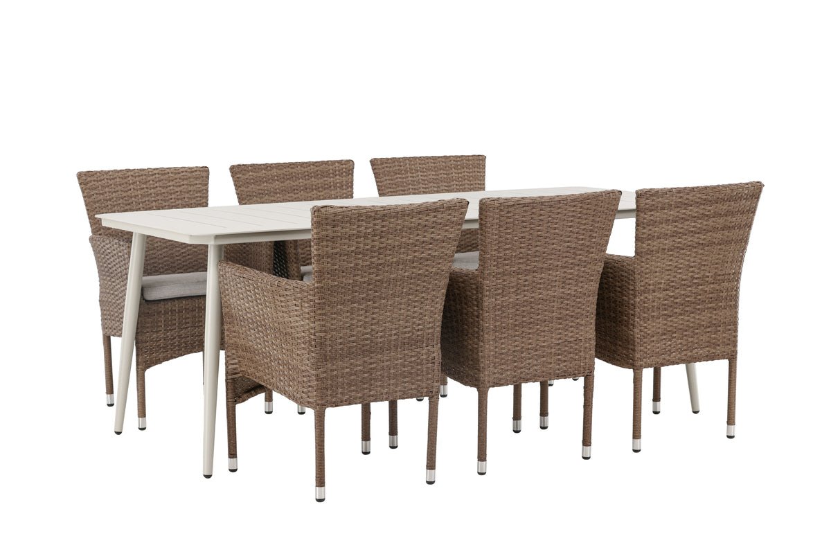 Garden Dining Set Brooks – 7-piece Garden Furniture Set in Brown/White