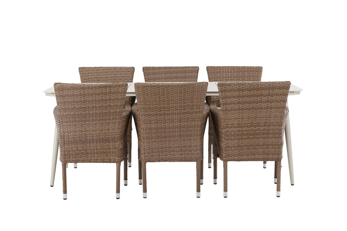 Garden Dining Set Brooks – 7-piece Garden Furniture Set in Brown/White