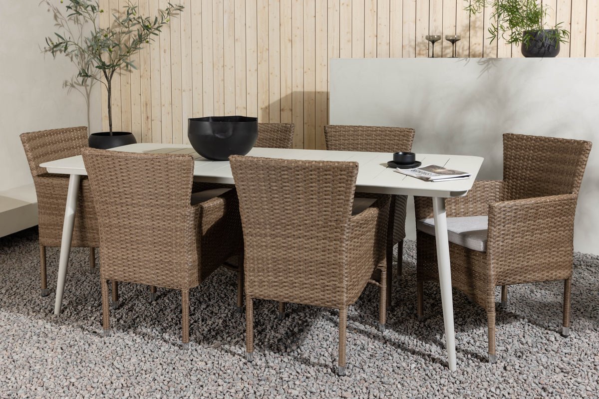 Garden Dining Set Brooks – 7-piece Garden Furniture Set in Brown/White