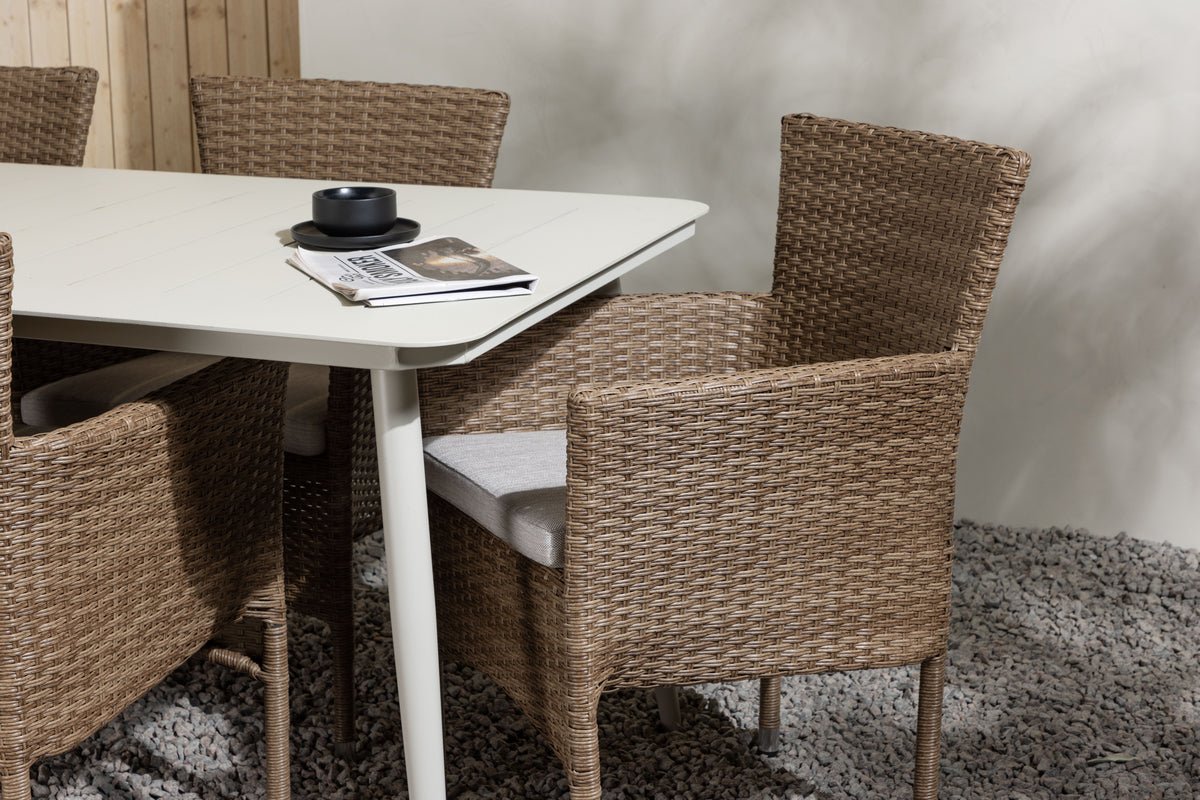 Garden Dining Set Brooks – 7-piece Garden Furniture Set in Brown/White