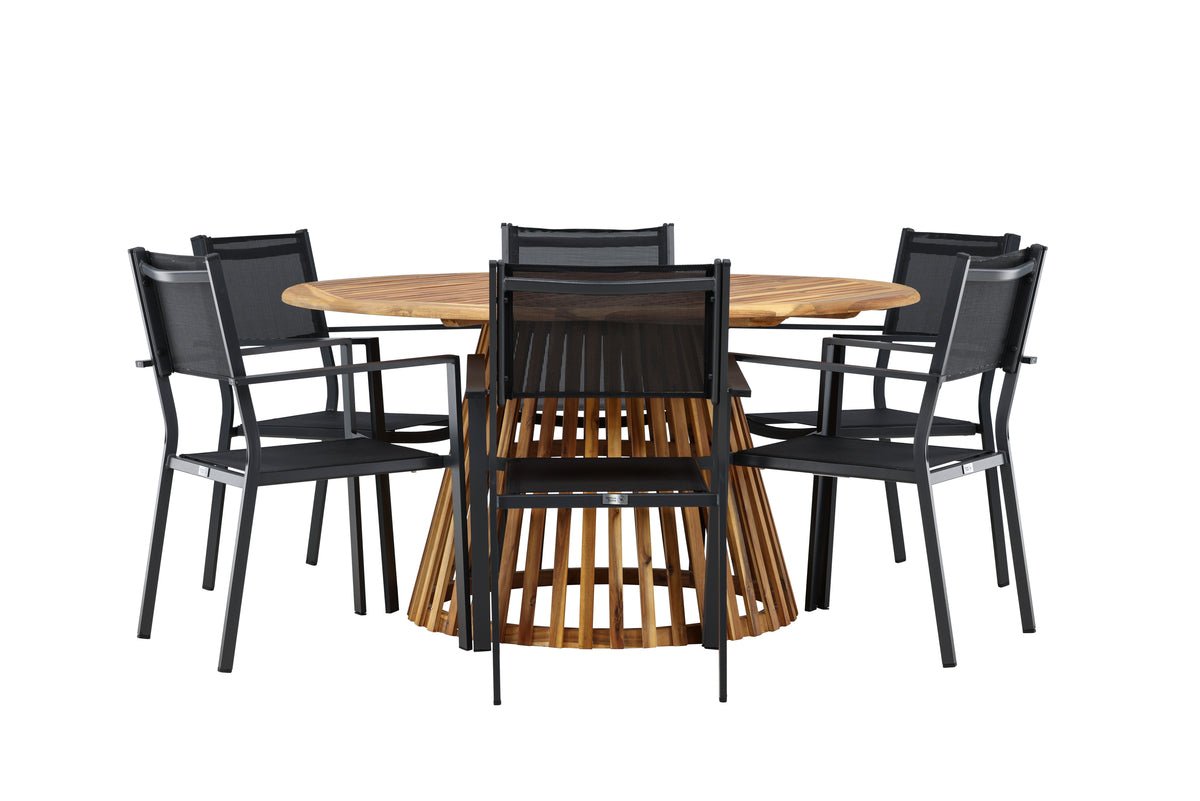 Garden Dining Set Sona – 7-piece Outdoor Furniture Set with Black Chairs and Acacia Wood Table