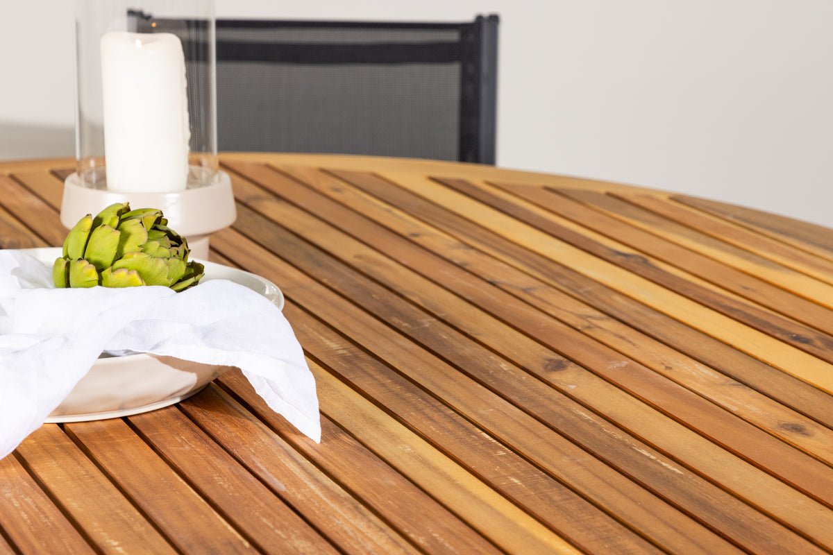 Garden Dining Set Sona – 7-piece Outdoor Furniture Set with Black Chairs and Acacia Wood Table