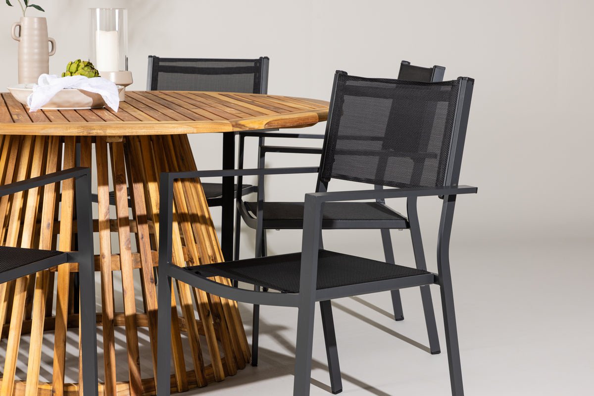 Garden Dining Set Sona – 7-piece Outdoor Furniture Set with Black Chairs and Acacia Wood Table