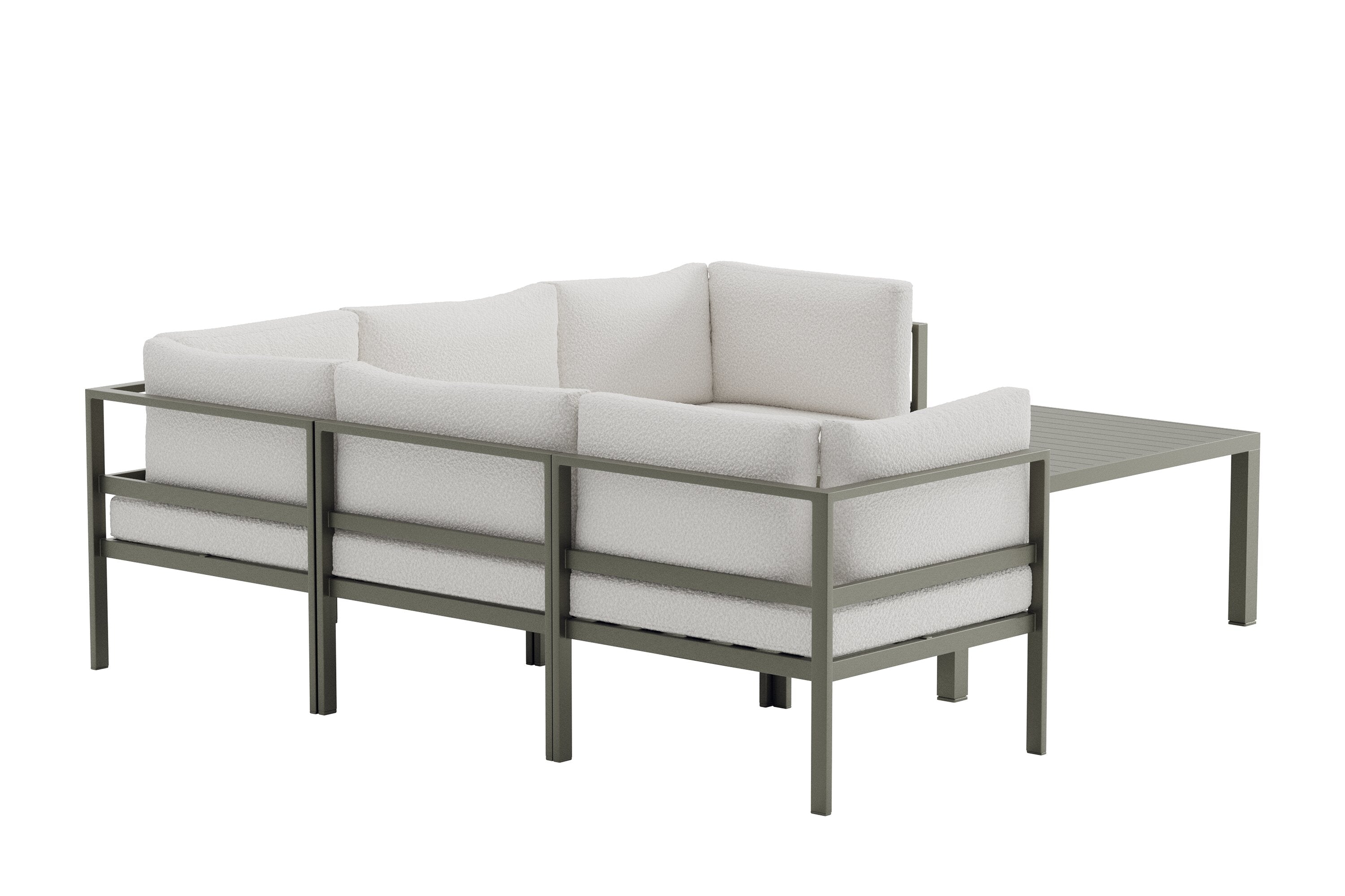 Garten Loungeset Torena 3+2 – Großes Ecksofa  in Weiß mit Tisch