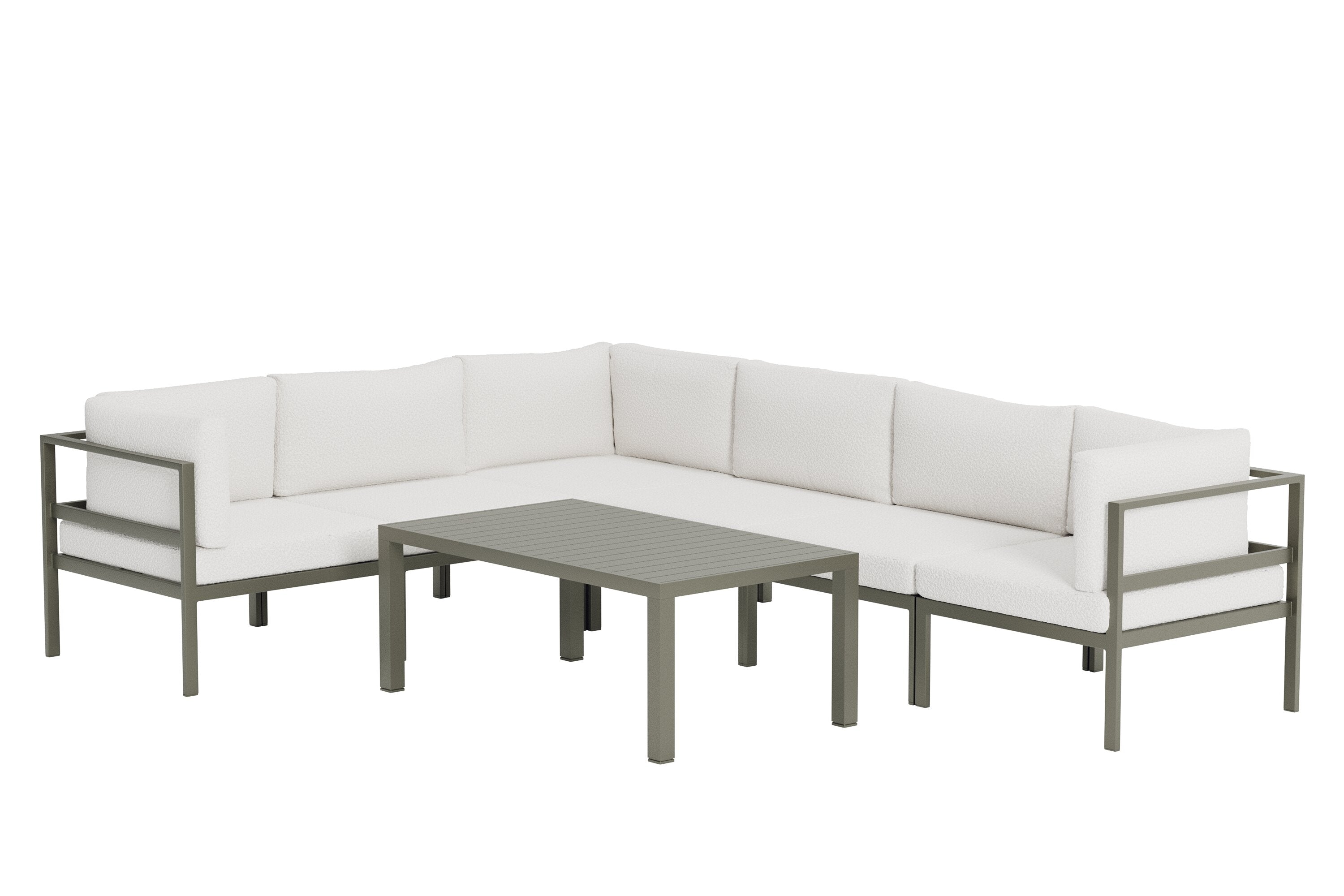 Garten Loungeset Torena 3+3 – Großes Ecksofa  in Weiß mit Tisch