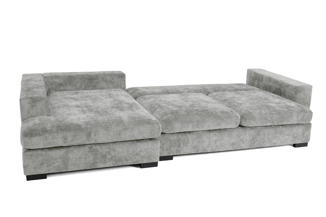 Designer sofa Selena L with sleeping function in textured fabric