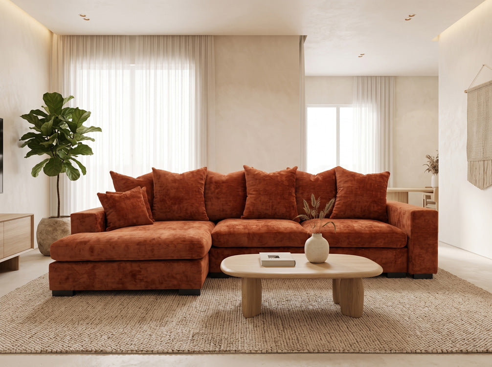 Designer sofa Selena L with sleeping function in textured fabric