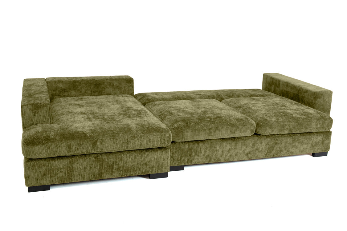 Designer sofa Selena L with sleeping function in textured fabric