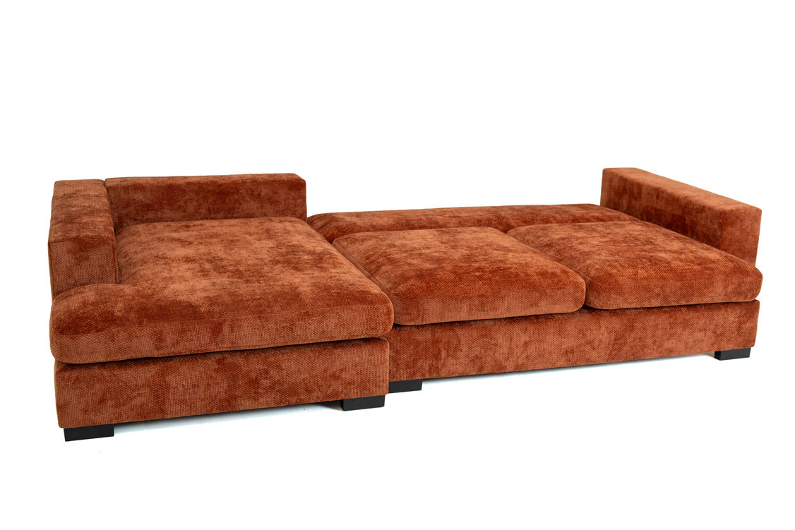 Designer sofa Selena L with sleeping function in textured fabric
