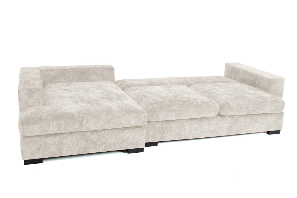 Designer sofa Selena L with sleeping function in textured fabric
