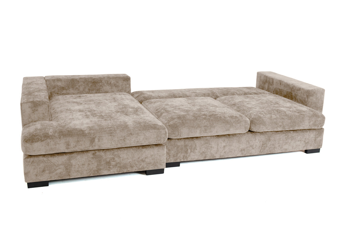 Designer sofa Selena L with sleeping function in textured fabric