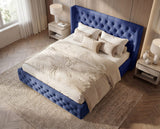 Designer Polsterbett Marlo in Samt – Blau