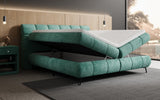 Boxspringbett Milla Cord in Vintage Blau (Poso 026) – Stauraum geöffnet