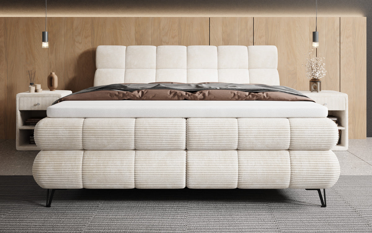 Boxspringbett Milla Cord in Beige (Poso 038) – Milieu frontal