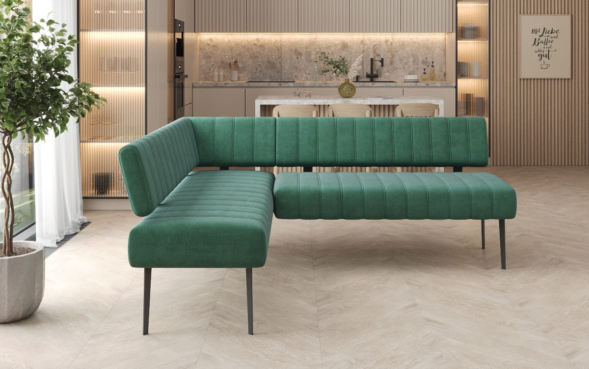 Upholstered Montero Dining Bench in Water-Repellent Velvet with Metal Legs