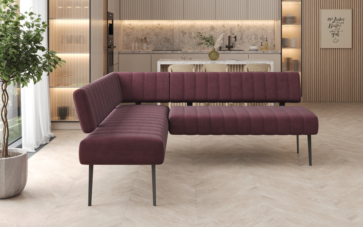 Upholstered Montero Dining Bench in Water-Repellent Velvet with Metal Legs