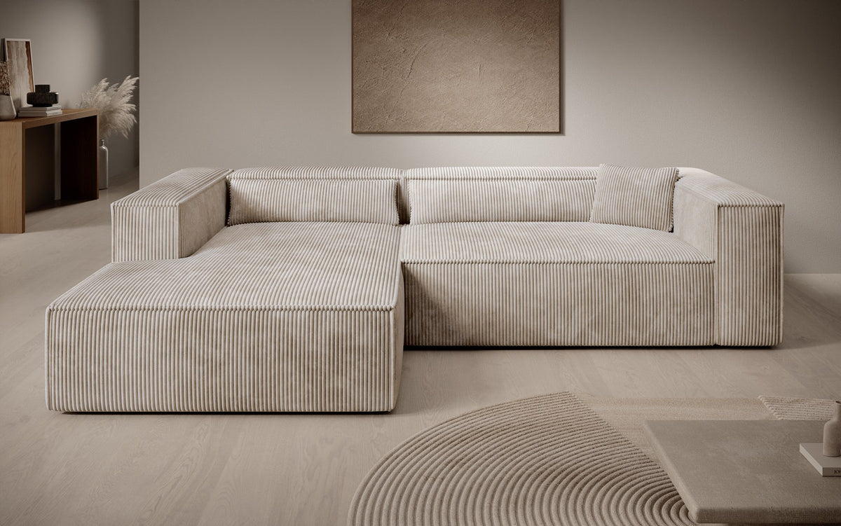 Designer Ecksofa Vasto in Cord – Beige – Links