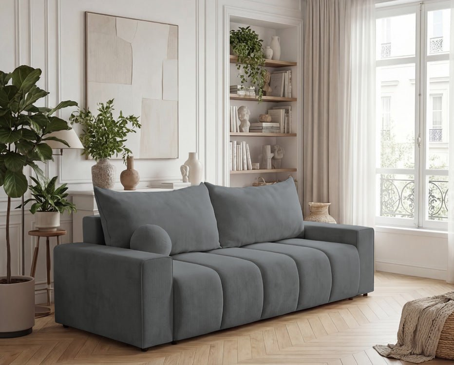 Designer 3 Sitzer Sofa Vena mit Stauraum und Schlaffunktion in Samt