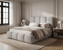 Designer Polsterbett Perla in Bouclé – Hellgrau