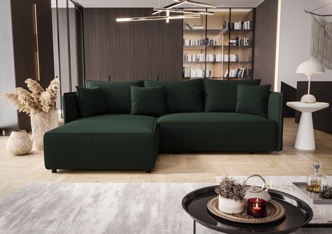 Designer Sofa Marlen with Sleep and Folding Function in Corduroy