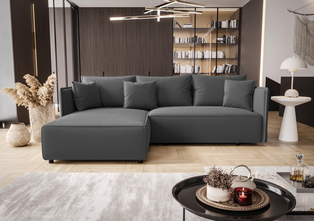 Designer Sofa Marlen with Sleep and Folding Function in Corduroy