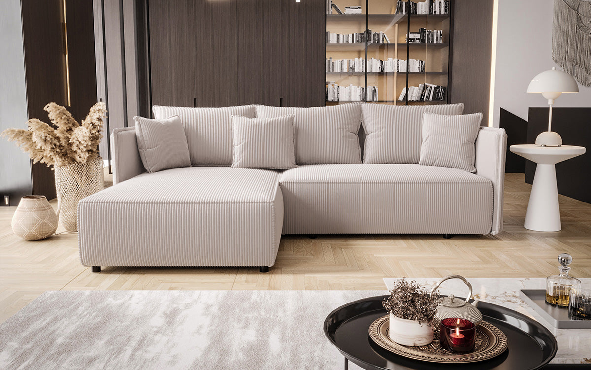 Designer Sofa Marlen with Sleep and Folding Function in Corduroy