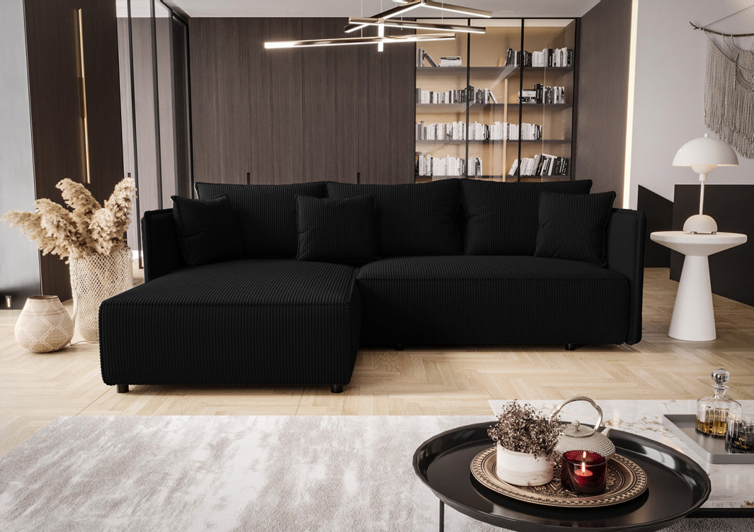 Designer Sofa Marlen with Sleep and Folding Function in Corduroy